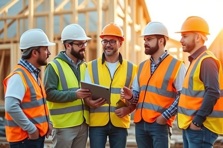 Construction team safety briefing