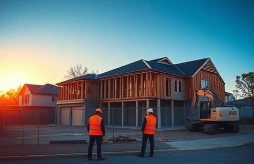 Construction site at golden hour